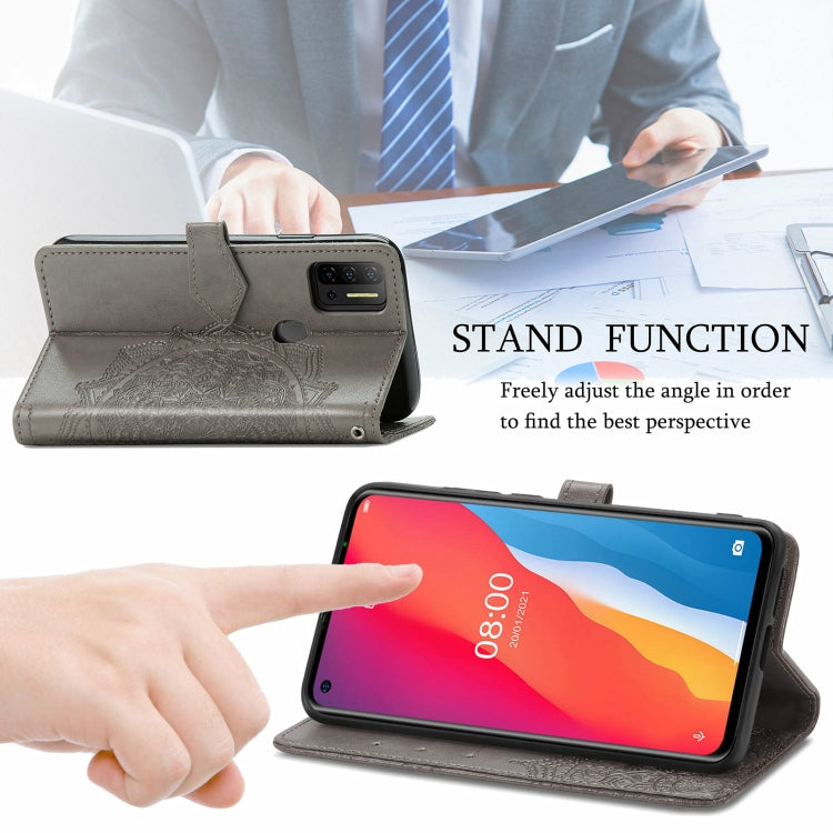 For Ulefone Note 11 Plus Mandala Flower Embossed Horizontal Flip Leather Case with Bracket / Card Slot / Wallet / Lanyard(Grey) - Ulefone Cases by buy2fix | Online Shopping UK | buy2fix