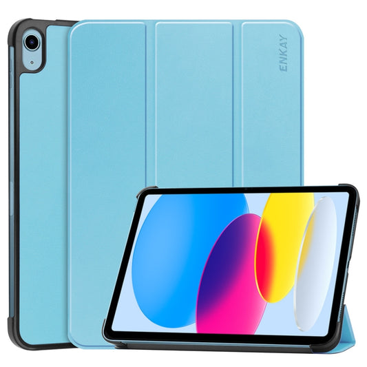 For iPad 10th Gen 10.9 2022 ENKAY Tri-fold Custer Texture Leather Stand Smart Case(Light Blue) - iPad 10th Gen 10.9 Cases by ENKAY | Online Shopping UK | buy2fix