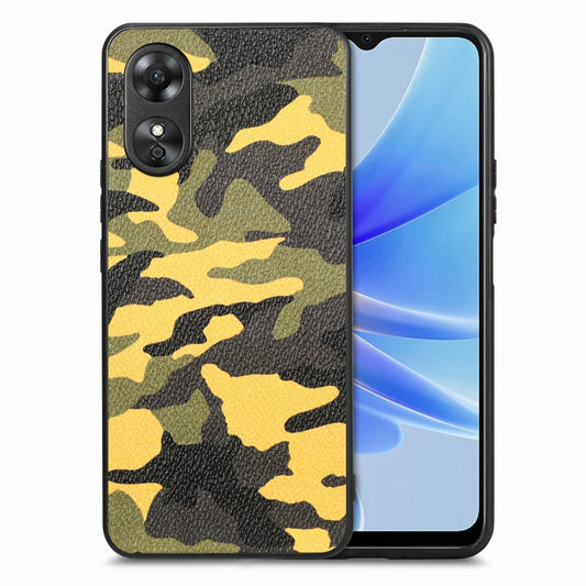 For OPPO A17 Camouflage Leather Back Cover Phone Case(Yellow) - OPPO Cases by buy2fix | Online Shopping UK | buy2fix