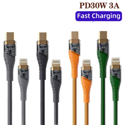 PD30W USB-C / Type-C to 8 Pin Transparent 3A Fast Charging Data Cable, Length: 1m(Orange) - 2 in 1 Cable by buy2fix | Online Shopping UK | buy2fix