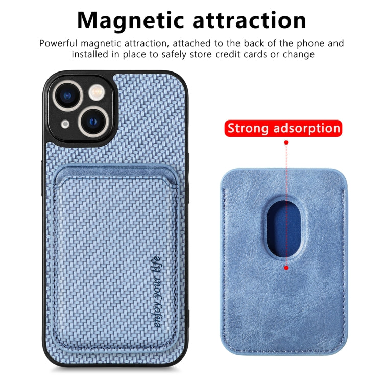 For iPhone 13 Carbon Fiber Leather Card Magsafe Magnetic Phone Case(Blue) - iPhone 13 Cases by buy2fix | Online Shopping UK | buy2fix