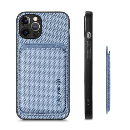 For iPhone 12 Pro Carbon Fiber Leather Card Magsafe Magnetic Phone Case(Blue) - iPhone 12 / 12 Pro Cases by buy2fix | Online Shopping UK | buy2fix