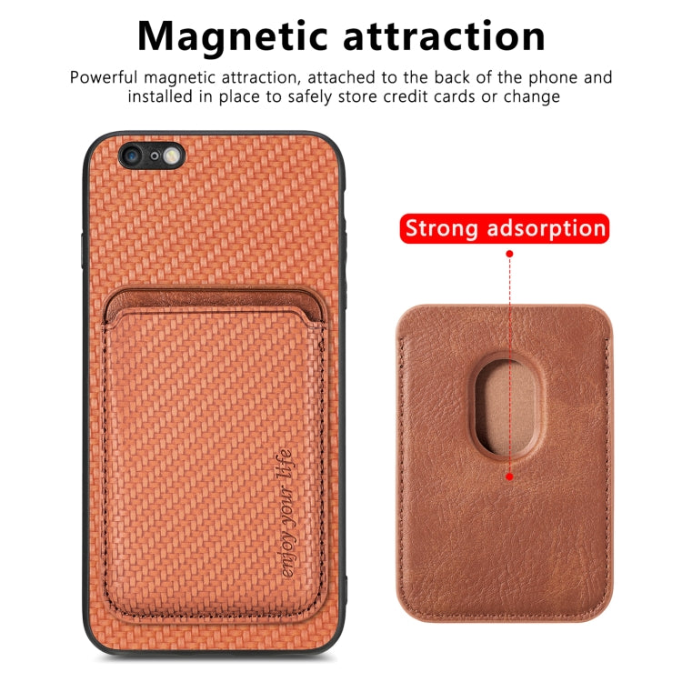 For iPhone 6 / 6s Carbon Fiber Leather Card Magsafe Magnetic Phone Case(Brown) - More iPhone Cases by buy2fix | Online Shopping UK | buy2fix