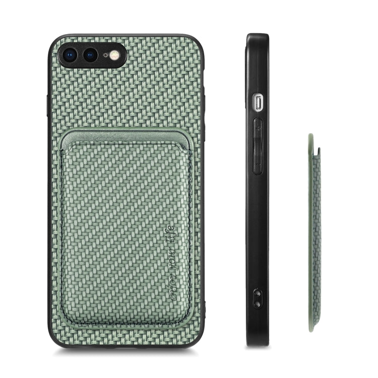 For iPhone SE 2022 / 2020 /  7 / 8 Carbon Fiber Leather Card Magsafe Magnetic Phone Case(Green) - More iPhone Cases by buy2fix | Online Shopping UK | buy2fix