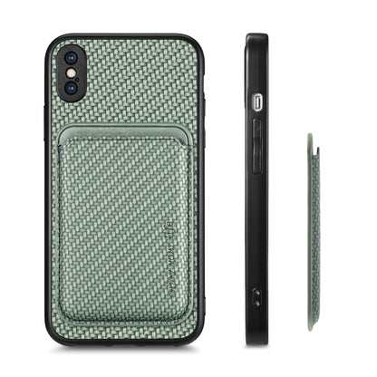 For iPhone X / XS Carbon Fiber Leather Card Magsafe Magnetic Phone Case(Green) - More iPhone Cases by buy2fix | Online Shopping UK | buy2fix