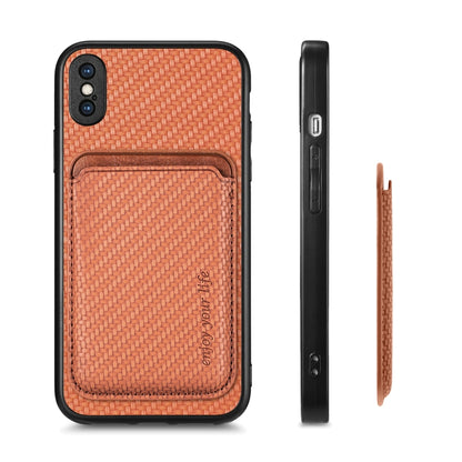 For iPhone XS Max Carbon Fiber Leather Card Magsafe Magnetic Phone Case(Brown) - More iPhone Cases by buy2fix | Online Shopping UK | buy2fix