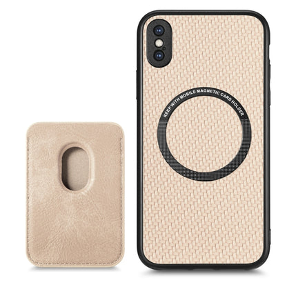 For iPhone XS Max Carbon Fiber Leather Card Magsafe Magnetic Phone Case(Khaki) - More iPhone Cases by buy2fix | Online Shopping UK | buy2fix