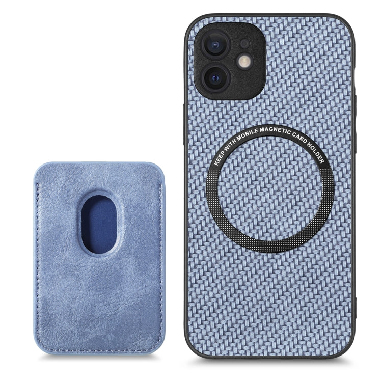 For iPhone 11 Pro Max Carbon Fiber Leather Card Magsafe Magnetic Phone Case(Blue) - iPhone 11 Pro Max Cases by buy2fix | Online Shopping UK | buy2fix