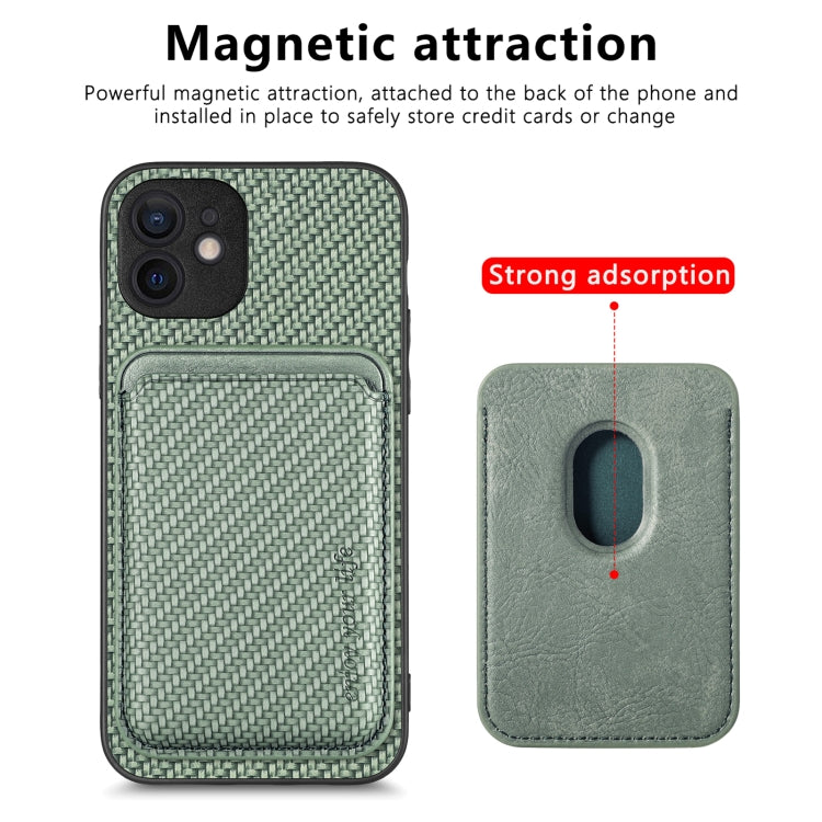 For iPhone 12 mini Carbon Fiber Leather Card Magsafe Magnetic Phone Case(Green) - iPhone 12 mini Cases by buy2fix | Online Shopping UK | buy2fix