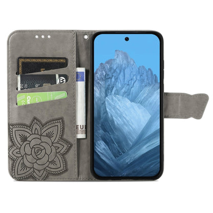 For Google Pixel 9 Butterfly Love Flower Embossed Leather Phone Case(Gray) - Google Cases by buy2fix | Online Shopping UK | buy2fix