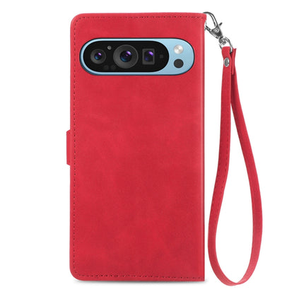 For Google Pixel 9 Pro Embossed Flower Zipper Leather Phone Case(Red) - Google Cases by buy2fix | Online Shopping UK | buy2fix