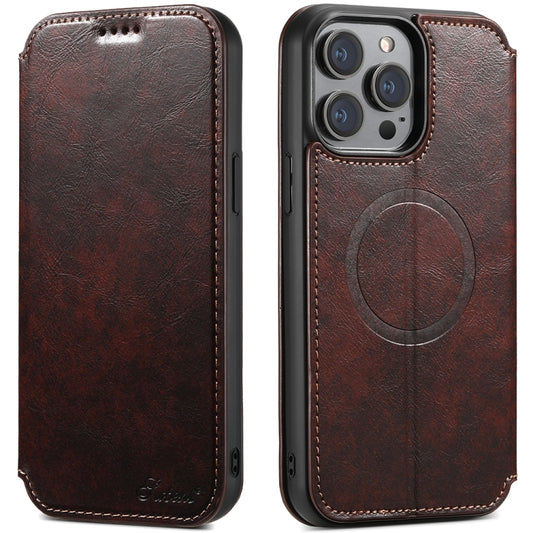For iPhone 13 Suteni J05 Leather Magnetic Magsafe Phone Case(Brown) - iPhone 13 Cases by Suteni | Online Shopping UK | buy2fix