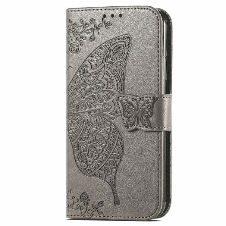 For OnePlus 12 Butterfly Love Flower Embossed Leather Phone Case(Gray) - OnePlus Cases by buy2fix | Online Shopping UK | buy2fix