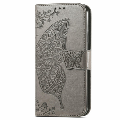 For OnePlus 12 Butterfly Love Flower Embossed Leather Phone Case(Gray) - OnePlus Cases by buy2fix | Online Shopping UK | buy2fix