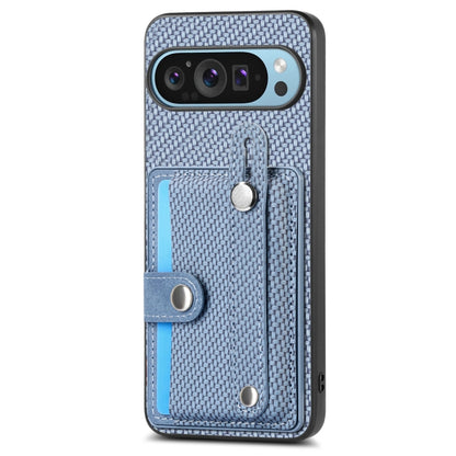 For Google Pixel 9 Pro Wristband Kickstand Card Wallet Back Cover Phone Case with Tool Knife(Blue) - Google Cases by buy2fix | Online Shopping UK | buy2fix