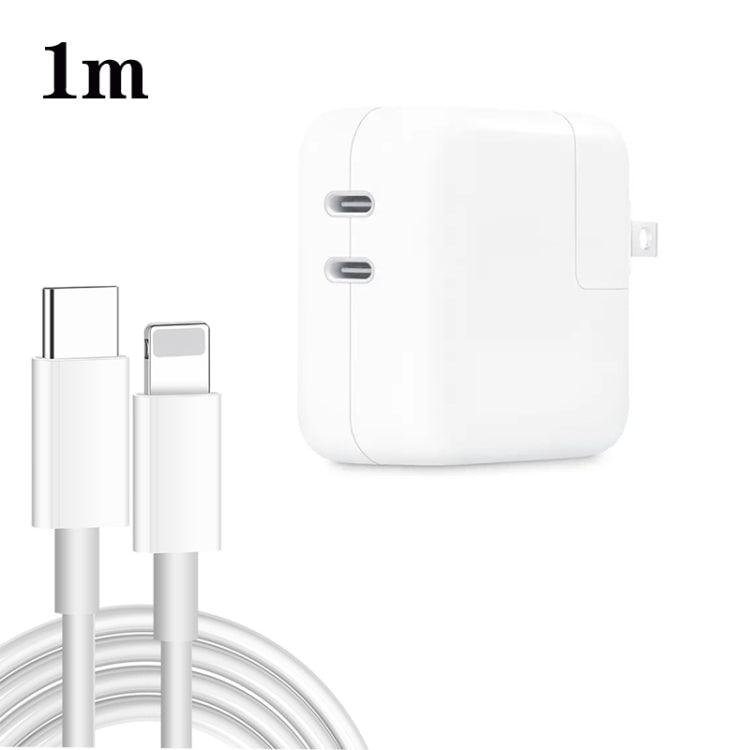 35W PD3.0 USB-C / Type-C Dual Port Charger with 1m Type-C to 8 Pin Data Cable, US Plug - USB Charger by buy2fix | Online Shopping UK | buy2fix