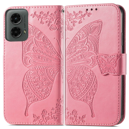 For Motorola Moto G 5G 2024 Butterfly Love Flower Embossed Leather Phone Case(Pink) - Motorola Cases by buy2fix | Online Shopping UK | buy2fix