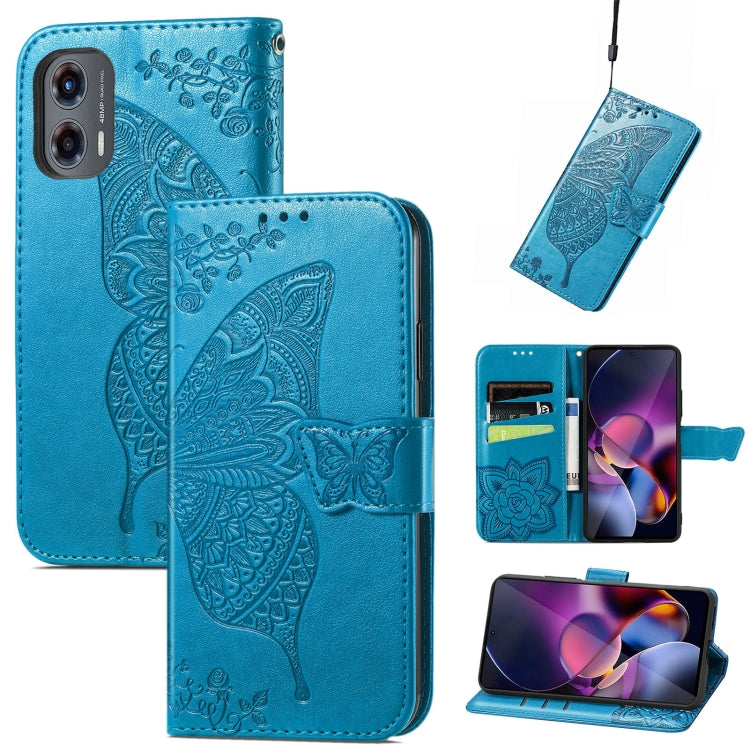 For Motorola Moto G Stylus 5G 2024 Butterfly Love Flower Embossed Leather Phone Case(Blue) - Motorola Cases by buy2fix | Online Shopping UK | buy2fix