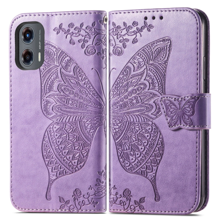 For Motorola Moto G Stylus 5G 2024 Butterfly Love Flower Embossed Leather Phone Case(Light Purple) - Motorola Cases by buy2fix | Online Shopping UK | buy2fix