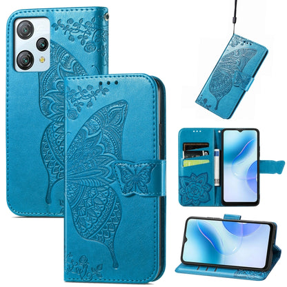 For Blackview A53 Butterfly Love Flower Embossed Leather Phone Case(Blue) - More Brand by buy2fix | Online Shopping UK | buy2fix