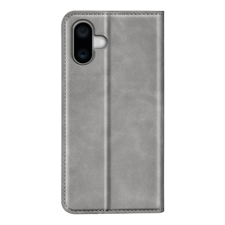 For iPhone 16 Plus Retro-skin  Magnetic Suction Leather Phone Case(Grey) - iPhone 16 Plus Cases by buy2fix | Online Shopping UK | buy2fix