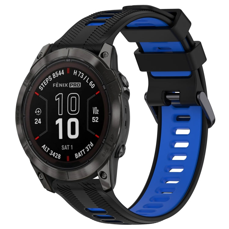 For Garmin Fenix 7 Pro Sports Two-Color Silicone Watch Band(Black+Blue) - Watch Bands by buy2fix | Online Shopping UK | buy2fix