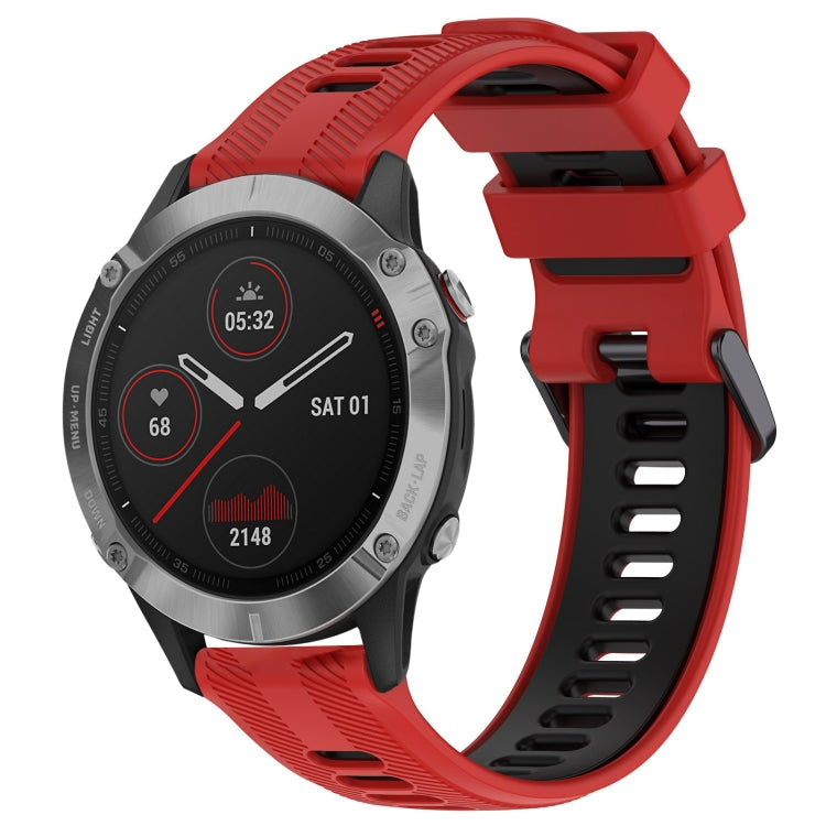 For Garmin Fenix 6 Sports Two-Color Silicone Watch Band(Red+Black) - Watch Bands by buy2fix | Online Shopping UK | buy2fix