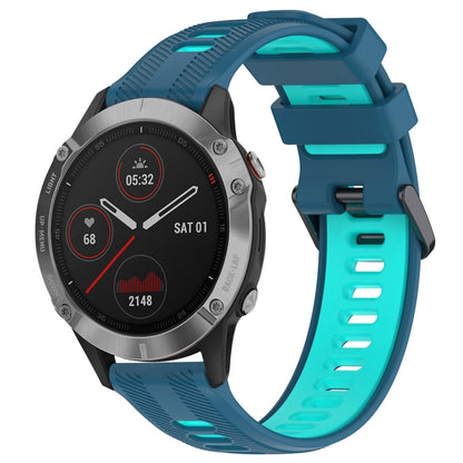 For Garmin Fenix 6 Sports Two-Color Silicone Watch Band(Blue+Teal) - Watch Bands by buy2fix | Online Shopping UK | buy2fix