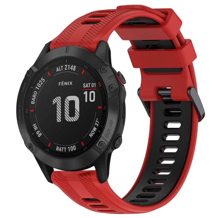 For Garmin Fenix 6 Pro Sports Two-Color Silicone Watch Band(Red+Black) - Watch Bands by buy2fix | Online Shopping UK | buy2fix