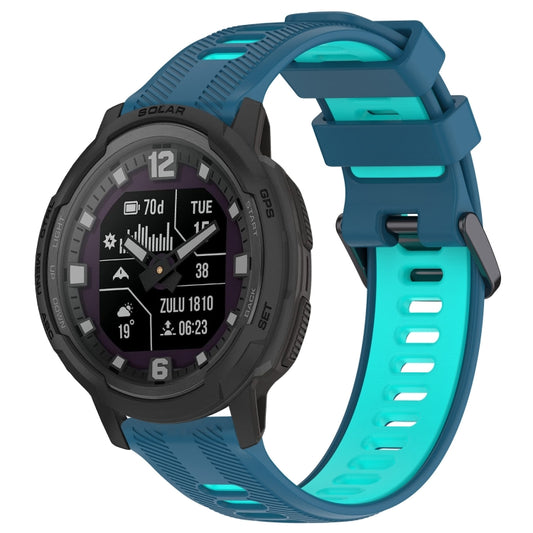 For Garmin Instinct Crossover Sports Two-Color Silicone Watch Band(Blue+Teal) - Watch Bands by buy2fix | Online Shopping UK | buy2fix