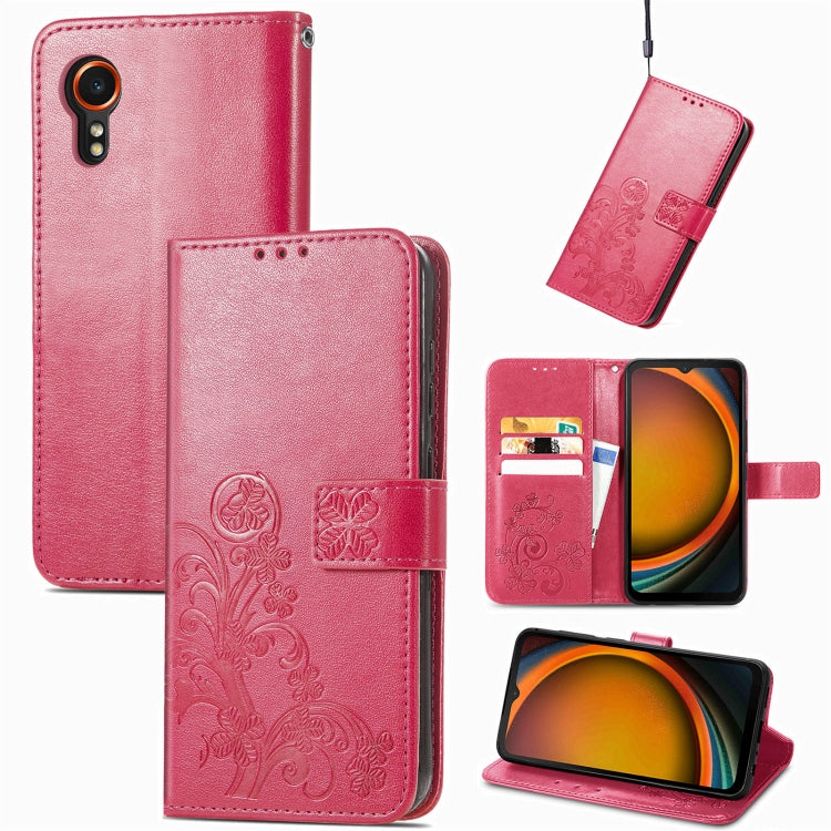 For Samsung Galaxy Xcover 7 Four-leaf Clasp Embossed Buckle Leather Phone Case(Magenta) - Galaxy Phone Cases by buy2fix | Online Shopping UK | buy2fix