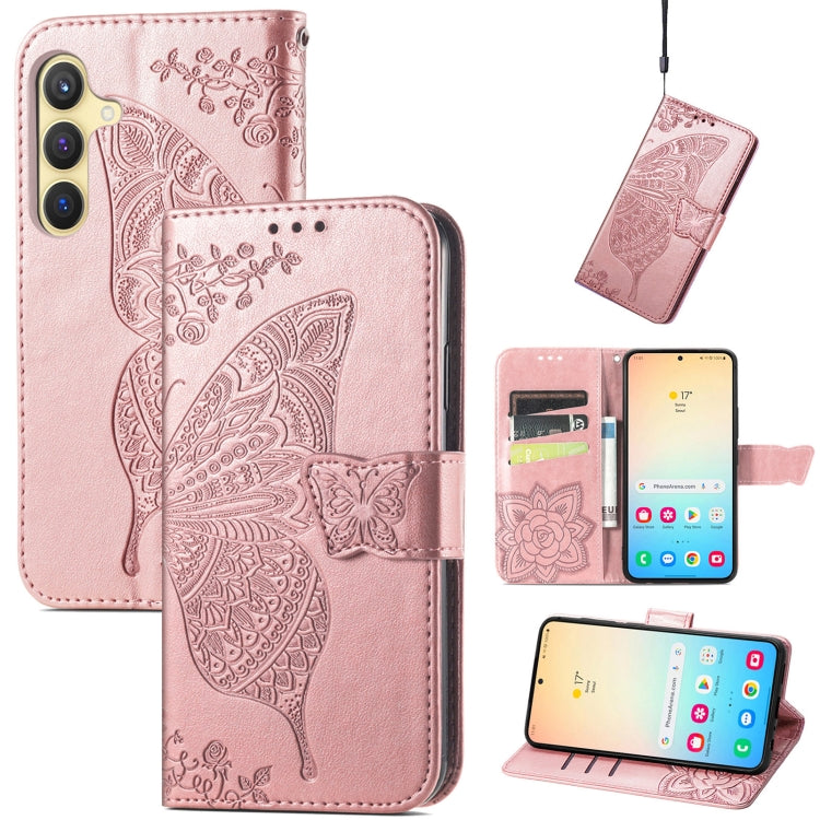 For Samsung Galaxy S25 5G Butterfly Love Flower Embossed Leather Phone Case(Rose Gold) - Galaxy S25 5G Cases by buy2fix | Online Shopping UK | buy2fix