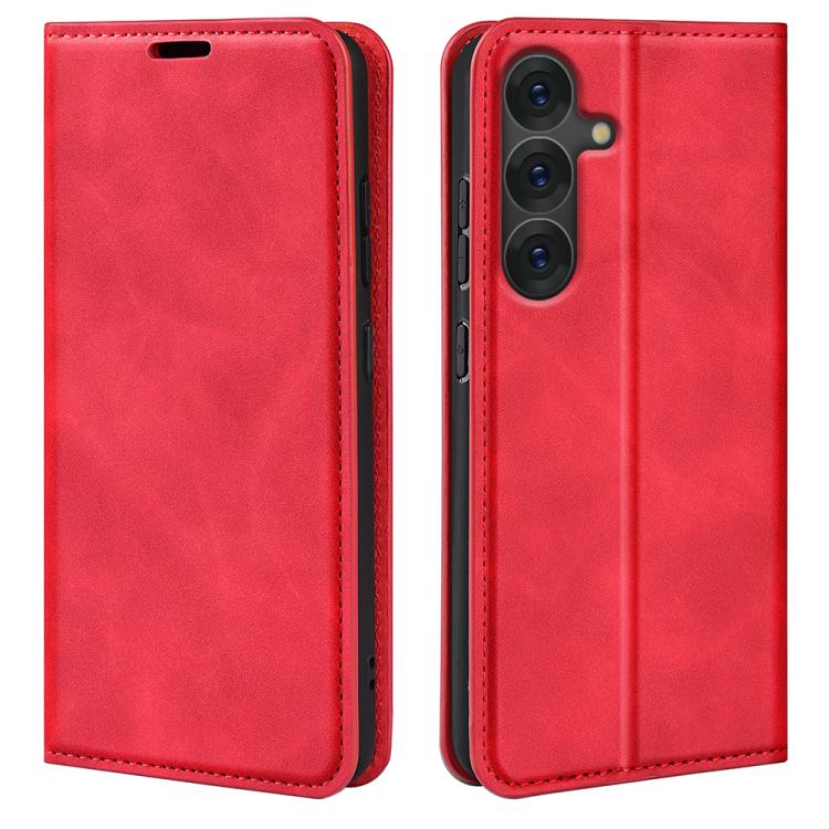 For Samsung Galaxy S25+ 5G Retro-skin Magnetic Suction Leather Phone Case(Red) - Galaxy S25+ 5G Cases by buy2fix | Online Shopping UK | buy2fix