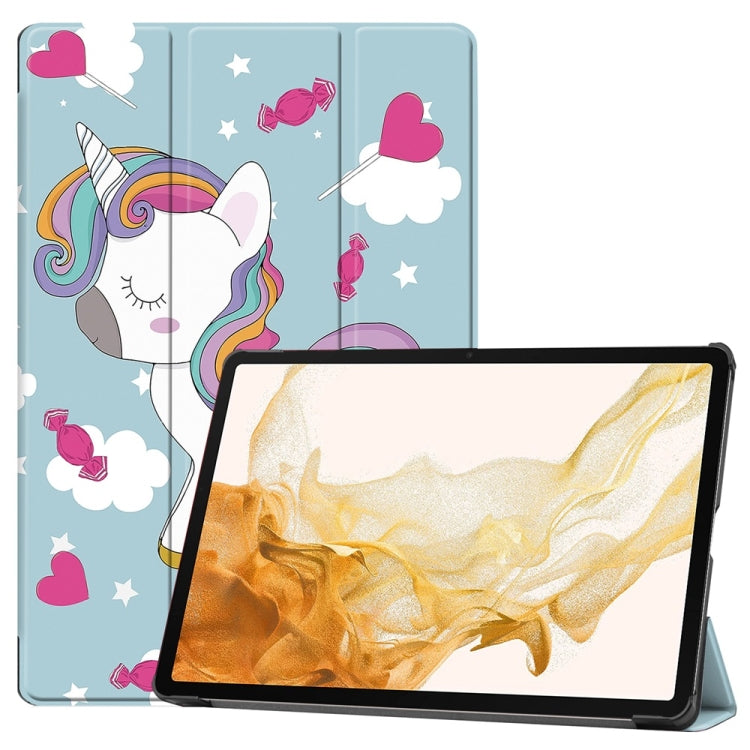 For Samsung Galaxy Tab S9+ JUNSUNMAY Custer Painted 3-Fold Stand Leather Smart Tablet Case(Unicorn) - Galaxy Tab S9+ Cases by JUNSUNMAY | Online Shopping UK | buy2fix