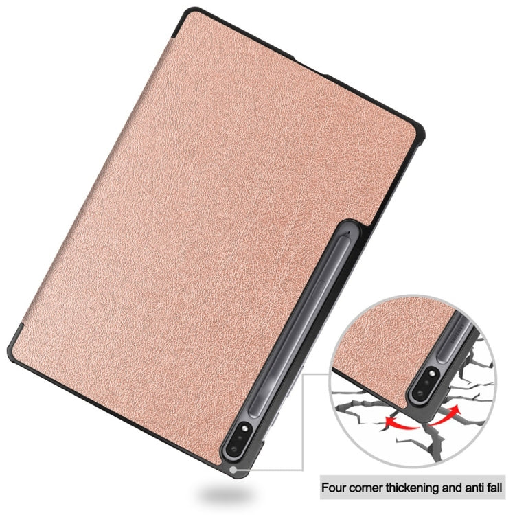 For Samsung Galaxy Tab S9+ JUNSUNMAY Custer Solid Color 3-Fold Stand Leather Smart Tablet Case(Rose Gold) - Galaxy Tab S9+ Cases by JUNSUNMAY | Online Shopping UK | buy2fix