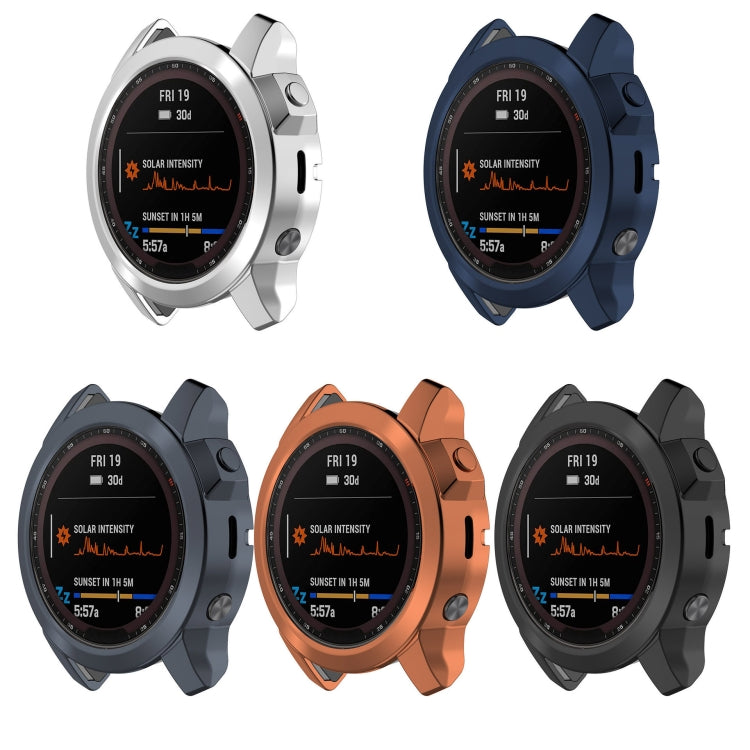 For Garmin Fenix 7X Pro Half Package Electroplated TPU Watch Protective Case(Blue) - Watch Cases by buy2fix | Online Shopping UK | buy2fix