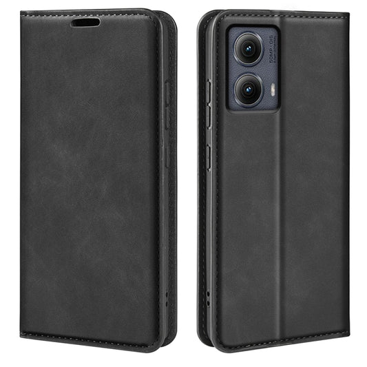 For Motorola Edge 5G 2024 Retro-skin Magnetic Suction Leather Phone Case(Black) - Motorola Cases by buy2fix | Online Shopping UK | buy2fix