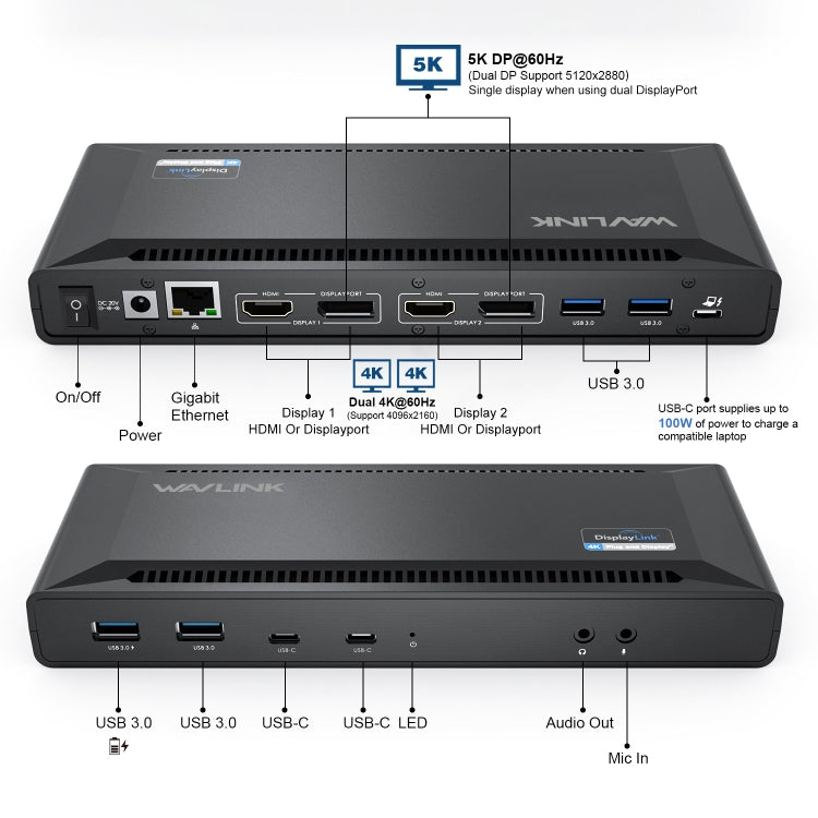 Wavlink UG69PD2 Dual 4K Fast Charging Integrated Docking Station, Plug:AU Plug -  by WAVLINK | Online Shopping UK | buy2fix