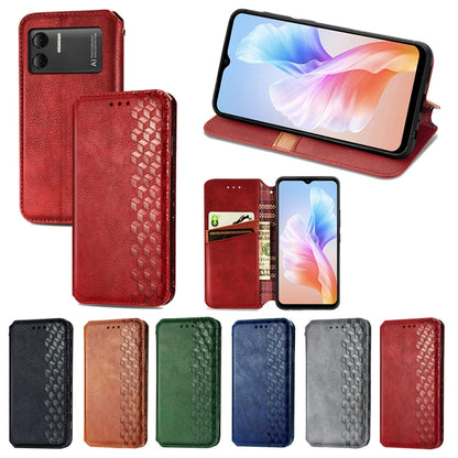 For DOOGEE X98 Pro / X98 Cubic Grid Pressed Magnetic Leather Phone Case(Red) - Doogee Cases by buy2fix | Online Shopping UK | buy2fix