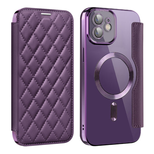 For  iPhone 11 Shield Magsafe RFID Anti-theft Rhombus Leather Phone Case(Purple) - iPhone 11 Cases by buy2fix | Online Shopping UK | buy2fix