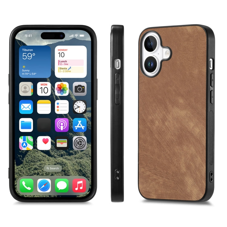 For iPhone 16 Vintage Leather PC Back Cover Phone Case(Brown) - iPhone 16 Cases by buy2fix | Online Shopping UK | buy2fix