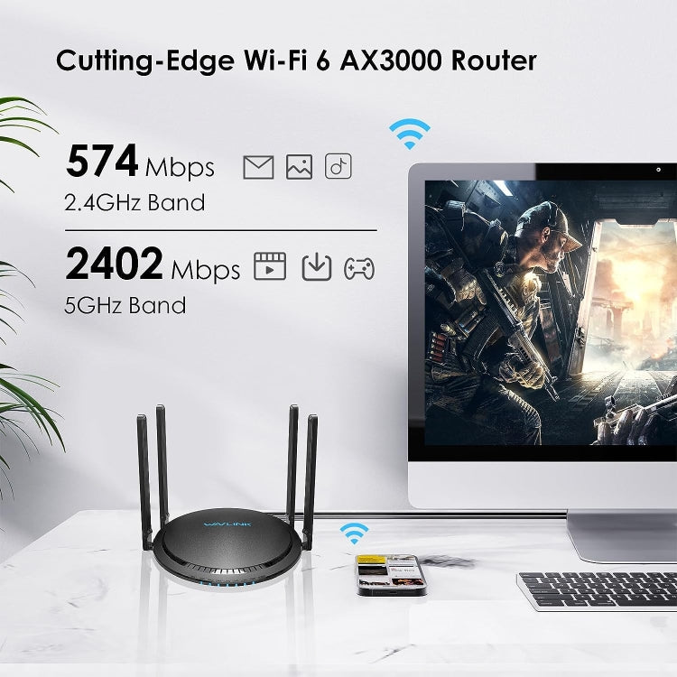 WAVLINK WN531MX3 Wider Coverage AX3000 WiFi 6 Wireless Routers Dual Band Wireless Repeater, Plug:UK Plug - Wireless Routers by buy2fix | Online Shopping UK | buy2fix