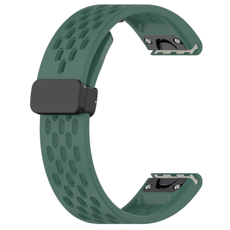 For Garmin Fenix 7S Pro 42mm 20mm Folding Buckle Hole Silicone Watch Band(Dark Green) - Watch Bands by buy2fix | Online Shopping UK | buy2fix