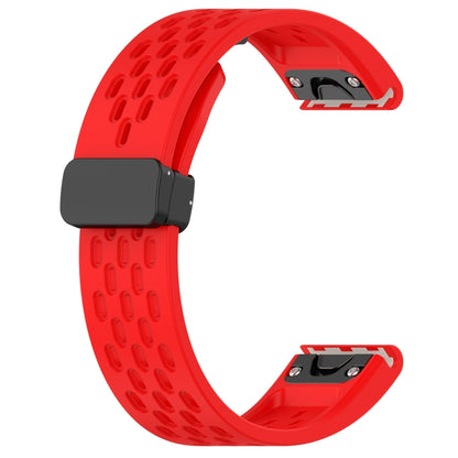 For Garmin Fenix 7S Solar 20mm Folding Buckle Hole Silicone Watch Band(Red) - Watch Bands by buy2fix | Online Shopping UK | buy2fix