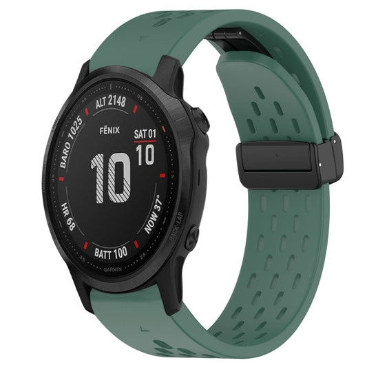 For Garmin Fenix 6S 20mm Folding Buckle Hole Silicone Watch Band(Dark Green) - Watch Bands by buy2fix | Online Shopping UK | buy2fix