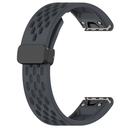 For Garmin Fenix 7X Pro Quick Release Holes Magnetic Buckle Silicone Watch Band(Dark Gray) - Watch Bands by buy2fix | Online Shopping UK | buy2fix