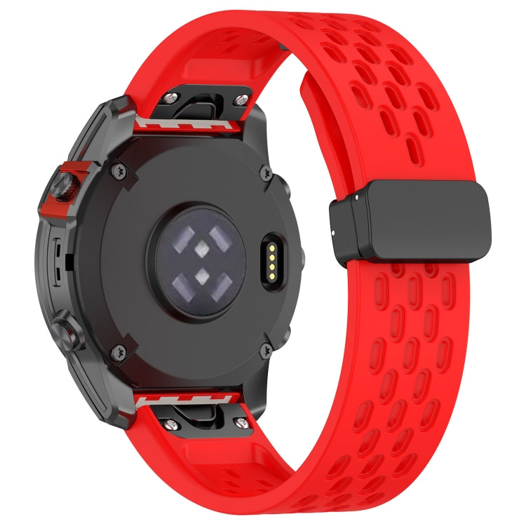 For Garmin Fenix 6X GPS / 6X Pro Quick Release Holes Magnetic Buckle Silicone Watch Band(Red) - Watch Bands by buy2fix | Online Shopping UK | buy2fix