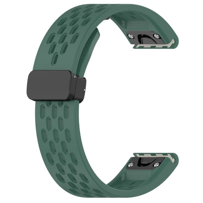 For Garmin Fenix 6X GPS / 6X Pro Quick Release Holes Magnetic Buckle Silicone Watch Band(Dark Green) - Watch Bands by buy2fix | Online Shopping UK | buy2fix