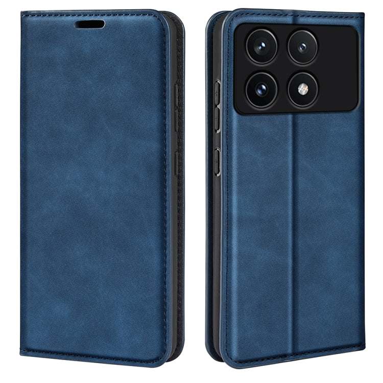 For Xiaomi Redmi K70 Retro-skin Magnetic Suction Leather Phone Case(Dark Blue) - K70 Cases by buy2fix | Online Shopping UK | buy2fix