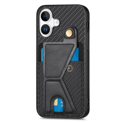 For iPhone 16 Carbon Fiber Wallet Flip Card K-shaped Holder Phone Case(Black) - iPhone 16 Cases by buy2fix | Online Shopping UK | buy2fix